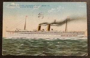 1910 Illustrated Postcard Cover Steamship Harvard Jersey City to Tenafly NJ