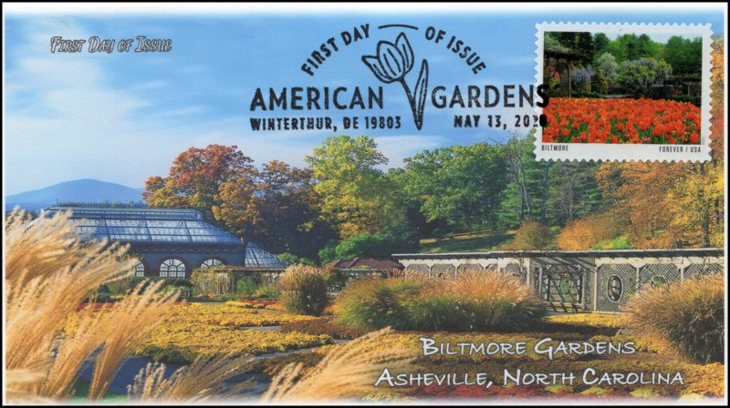 20-130, 2020, American Gardens, Pictorial Postmark, First Day Cover, Biltmore Ga