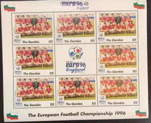 Gambia Euro '96 England Football Championship Stamp- Bulgaria Sheetlet of 9