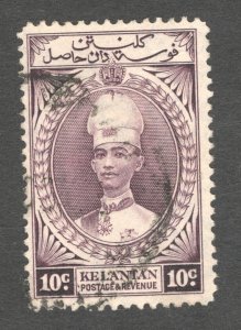 Malaya - Kelantan, Scott #35  VF, Used, 10cent dark violet, CV $3.50 ... 3250022