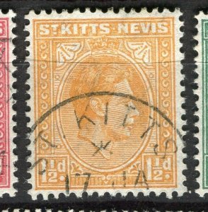 ST. KITTS & NEVIS; 1938 early GVI Pictorial issue used Shade of 1.5d. value