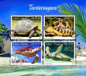 Sao Tome & Principe 2019 MNH Turtles Stamps Aldabra Giant Tortoises 4v M/S 