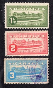 Nicaragua 1939 1 1/2c to 3c Darlo Park, Scott 674-676, value = 75c