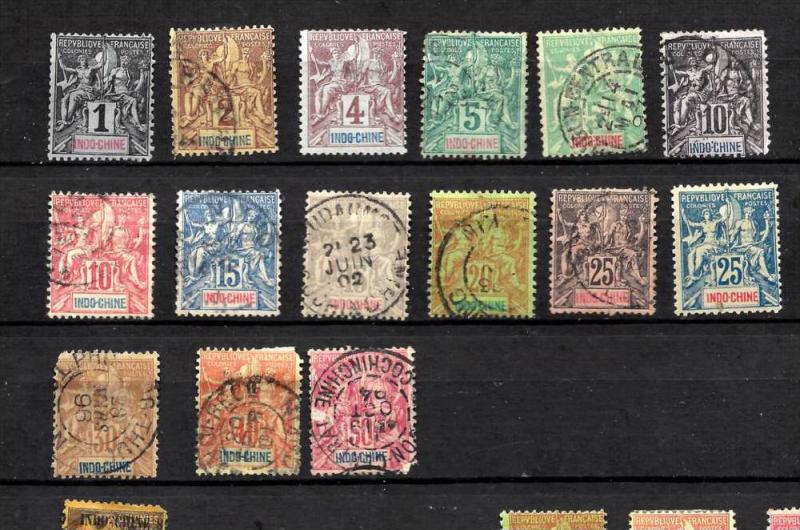 French Indochine year1882-1900 issue Scott #3-19 used (minor faults)