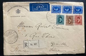 1935 Italian Consulate In Alexandria Egypt Diplomatic Cover To Grenoble France