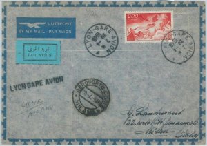BK029 - FRANCE- Postal History - FIRST FLIGHT:  Lyon - Milano Pell #  117AA 1948