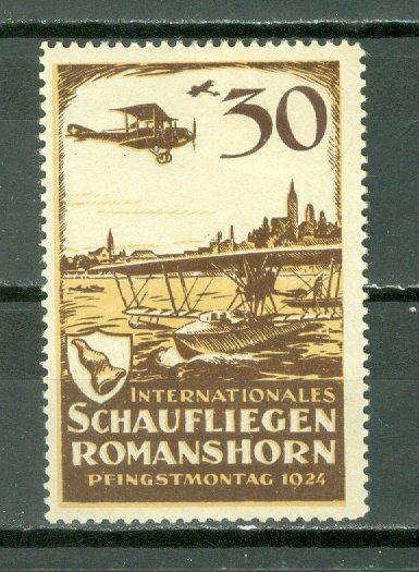 SWITZERLAND SCARCE 1924 AIR  VIGNETTE ..ROMANS-HORN-ZURICH FLIGHT...MINT