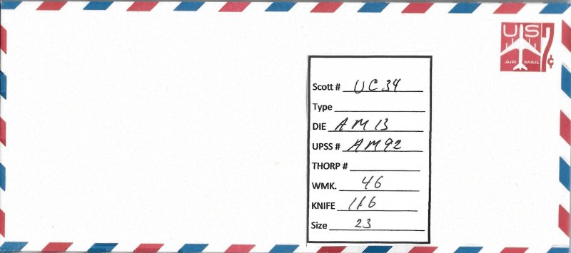 Scott#  UC34  UPSS AM92   Watermark 46 US air mail envelope.