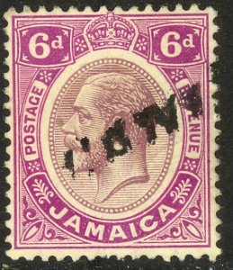 JAMAICA 1912-20 KGV 6d Portrait Issue Sc 67 VFU FISCALLY USED