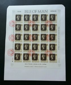 *FREE SHIP Isle Of Man 150th Anniv Of Black Penny 1990 Queen (sheetlet FDC *rare