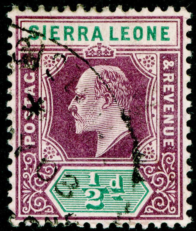 SIERRA LEONE SG86, ½d dull purple & green, FINE USED. WMK MULT CA 