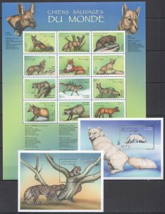 B1548 Congo Fauna Animals Wild Dogs & Cats Sauvages !!! 1Sh+2Bl Mnh