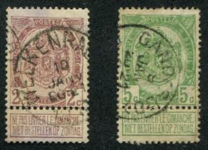 Belgium SC#83-4 Coat of Arms 2c 5c  date Cancellations