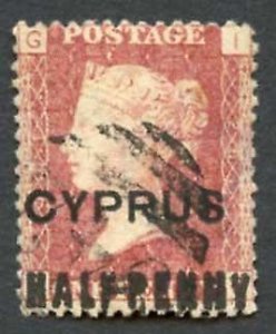 Cyprus SG7 1/2d on 1d Red Plate 201 used Cat 130 pounds