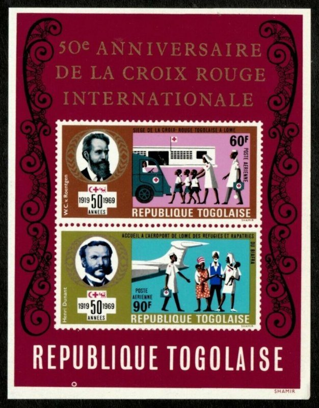Togo 1969 - Red Cross, 50 Years - Imperf Souvenir Sheet - Scott C114a - MNH
