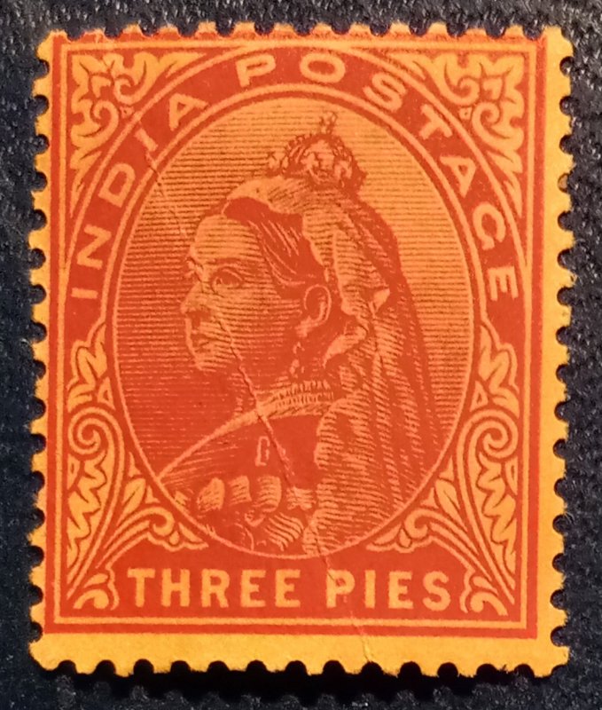 India QV Scott #54 1899 3 pies MNH ,OG Mild Crease Center F-VF