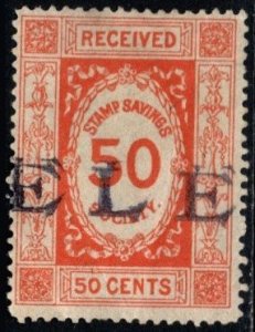 Vintage US Poster Stamp Received 50 Cents Stamp Savings Society Used