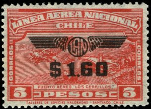 Chile #C52  MNH - Overprinted 1.60p on 5p (1940)