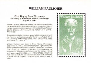 Key Philatelic First Day Cover #2350 William Faulkner Literature 4 Cancels 1987