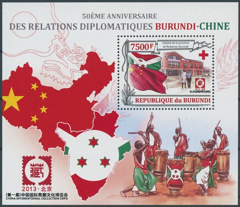 Burundi 2013 MNH Diplomatic Relations Stamps China Flags Red Cross 1v S/S