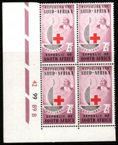 SOUTH AFRICA SG225w 1963 CENTENARY OF RED CROSS WMK REVERSED BLOCK OF 4 MNH