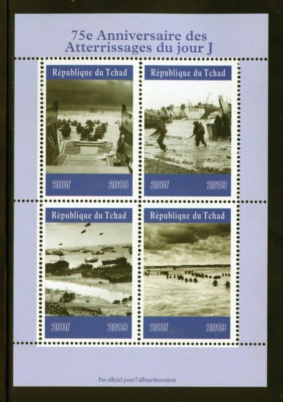 CHAD  2019  75th ANNIVERSARY OF D DAY  SHEET OF FOUR  MINT NH