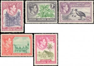 Solomon Islands #74-79, Incomplete Set(6), Top Value, 1939-1951, Hinged