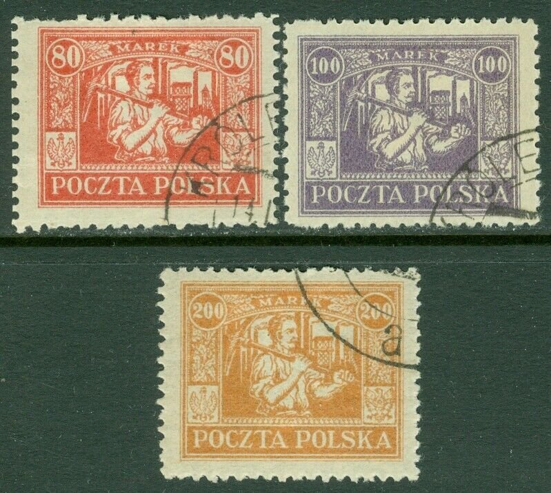 EDW1949SELL : POLAND 1923 Scott #187-89 Very Fine, Used. Catalog $107.00.