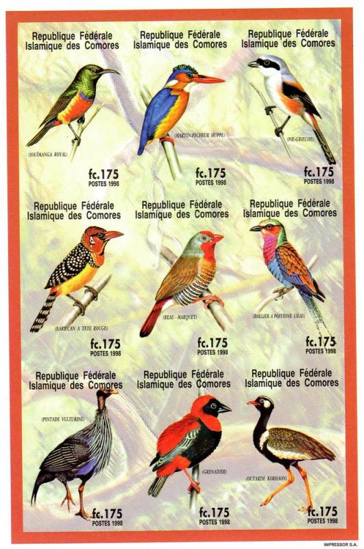 Comoro Is.1998 BIRDS Shlt (9) IMPERF.MNH Sc # 927A