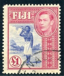 Fiji 1950 KGVI £1 ultramarine & carmine very fine used. SG 266b. Sc 131B.