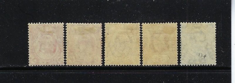 STRAITS SETTLEMENTS SCOTT #130-134 1906-11 EDWARD VII WMK 3- MINT LIGHT HINGED