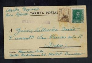 1939 Barcelona Spain to Leon Internment camp postcard cover