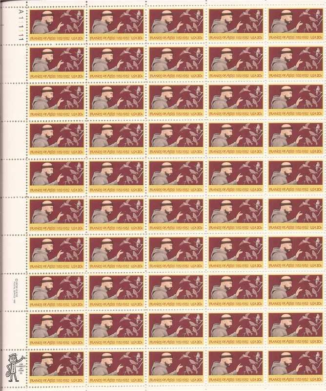 US Stamp - 1982 Francis of Assisi - 50 Stamp Sheet -   #2023