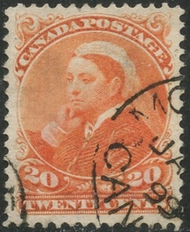 CANADA Sc#46 1893 20c Vermilion ‘Widow Weed’ VF Centered Used (cd)