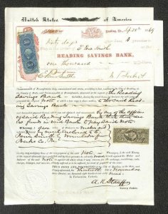 USA R52c & R54c REVENUE STAMPS PROTEST READING PENNSYLVANIA BANK 1869