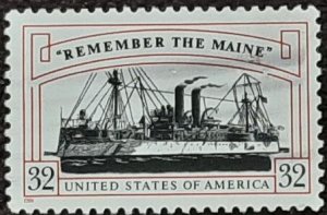 US Scott # 3192; used 32c Remember The Maine from 1998; XF centering; off paper