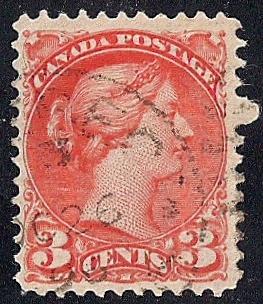Canada #37A 3 cent 1870 Queen Victoria, Rose Stamp used F-VF
