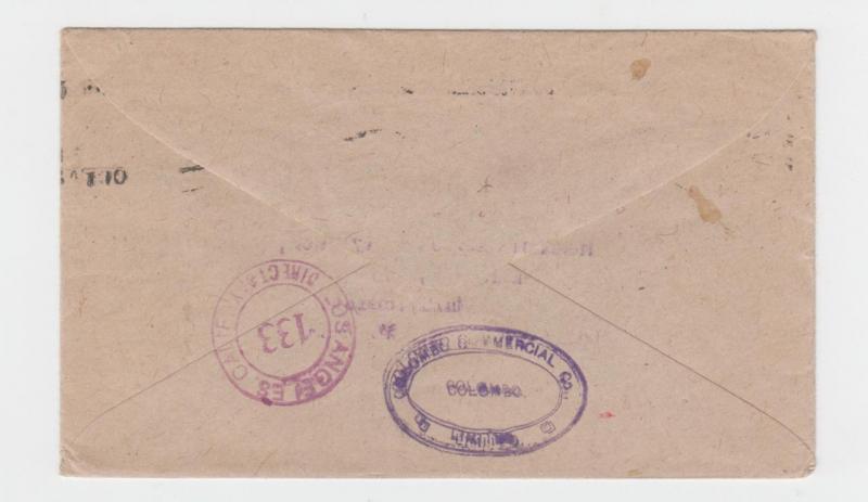 CEYLON -USA 1942 CENSOR (L/6A) COVER 5c RATED H/S TYPE 4A1 (SEE BELOW)