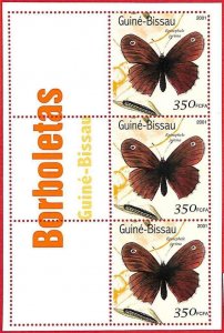 A1790 - GUINEA BISSAU, ERROR: MISSPERF, MINIATURE SHEET - 2001, Butterflies