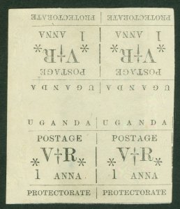 SG 54 Uganda 1896. 1a black tete-beche fine mint block of 4. First printing...