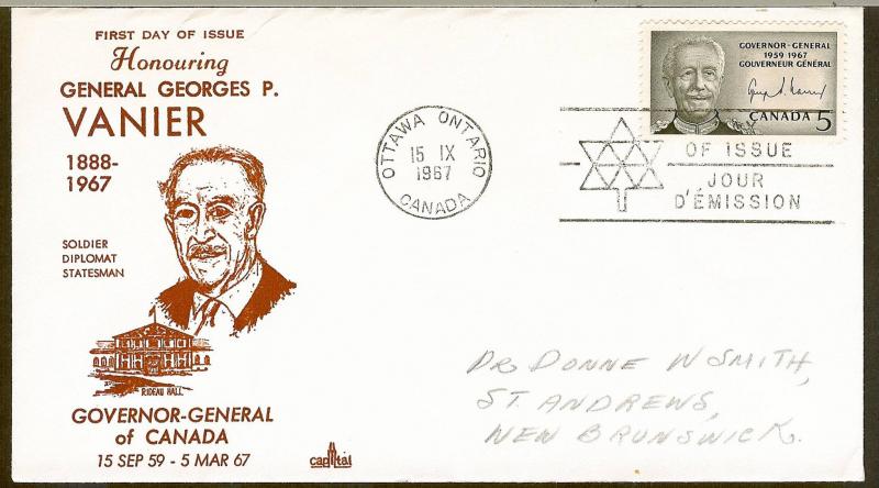 Canada 474 FDC. 1967, Governor-General Vanier