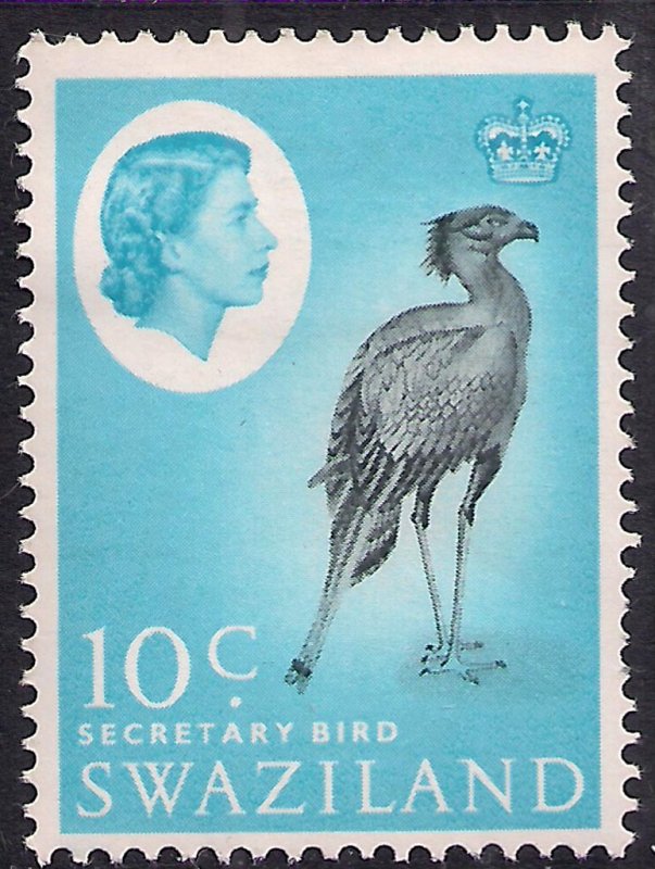 Swaziland 1962 - 66 QE2 10ct Secretary Bird MM SG 98 ( R277 )