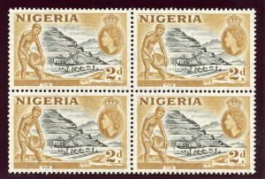 Nigeria 1954 QEII 2d black & ochre block of four superb MNH. SG 72a.
