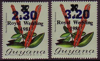 Guyana Charles and Diana Royal Wedding 2v overprinted $2.30 and $3.20