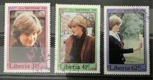 Liberia 1982 Scott 958-960 CTO -  21st Birthday of Princess Diana