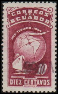 Ecuador RA74 - Used - 10c Globe / Ship / Plane (1954) (2)