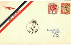 ST LUCIA Cover *Castries* Air Mail USA Retreat 1929{samwells-covers} SG8