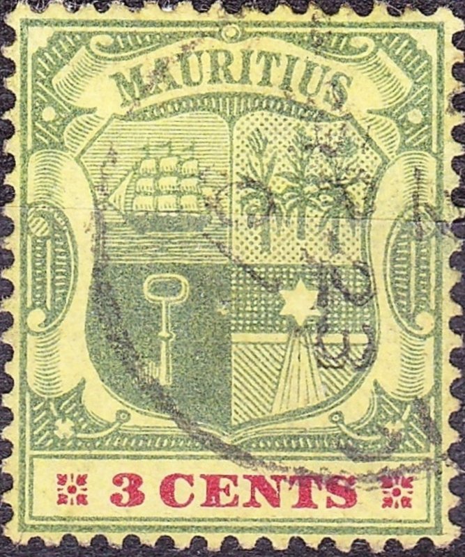 MAURITIUS 1902 KEDVII 3c Green & Carmine/Yellow SG140 Used