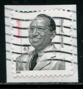 3428 US 63c Jonas Salk SA, used on paper