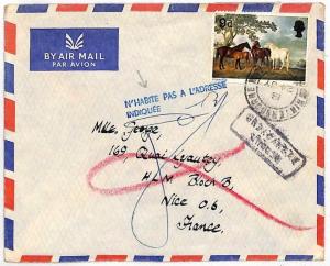 LL279 GB FRANCE RETOUR MAIL 1967 Bristol Nice *N'HABITE PAS..* {samwells-covers}